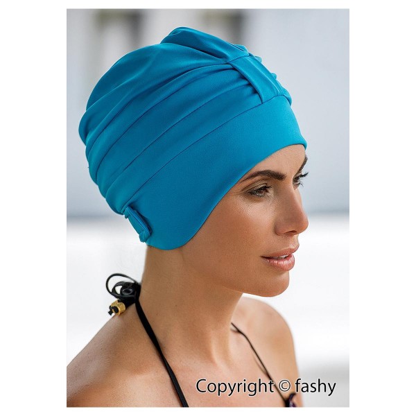 Bathing cap ladies turquoise polyester swimming cap with Velcro closure