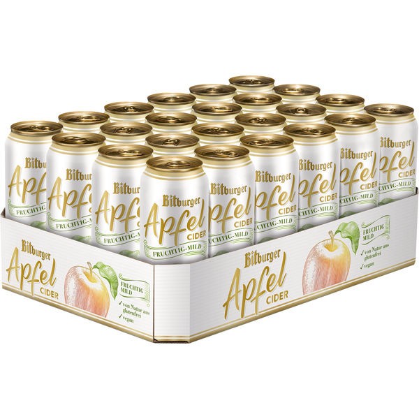 24 cans of 0.5L Bitburger apple cider alc. 5.3% vol deposit free