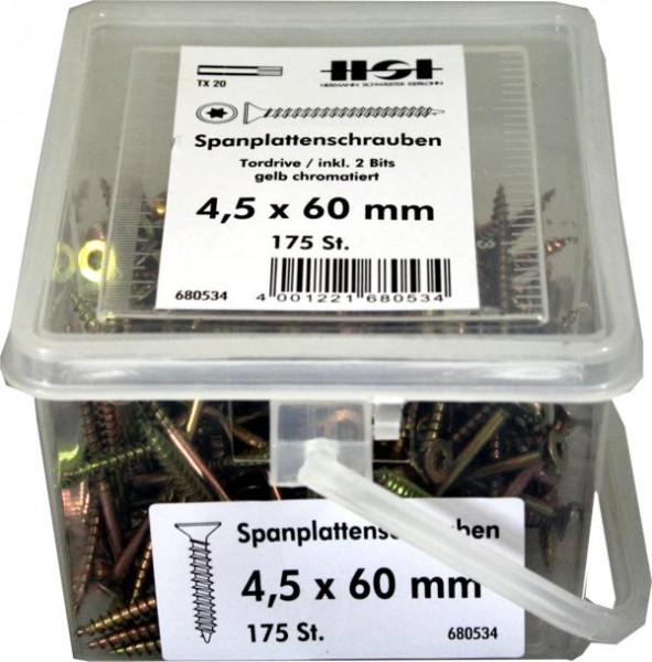 Chipboard screws yellow 4, 5x60mm TX 20 175PCs.