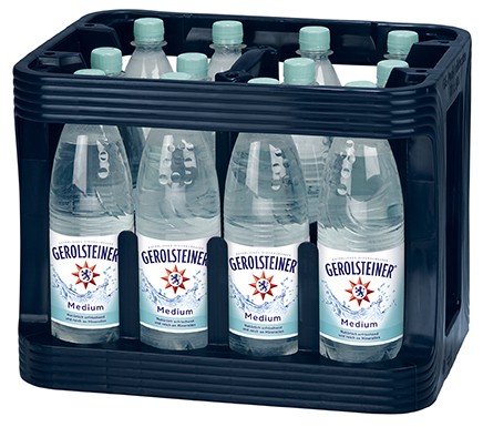40 x 12 x Gerolsteiner Medium 1 liter mineral water PET bottle, original box REUSABLE