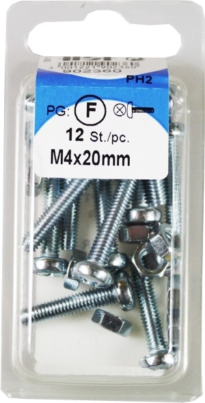 Threaded bolts with nuts M4x20mm