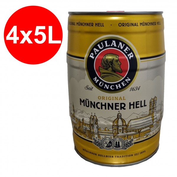 4 x Paulaner Muenchner Hell 5 liters of 4.9% vol party keg