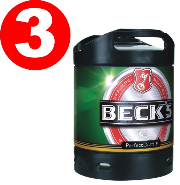 3 x Becks Pils beer Perfect Draft 6 liter keg 4.9% vol.