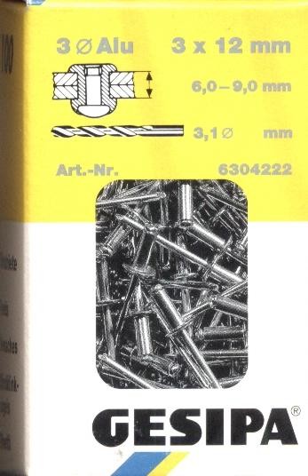100 GESIPA aluminum blind rivets 3x12mm