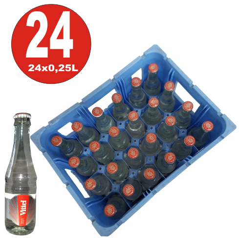 24 x Vittel Gourmet mineral water 0,25L glass bottle in original box MULTIWAY