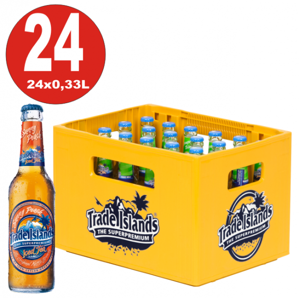 24 x Trade Islands Sunny Peach Premium Ice Tea 0.33L glass bottle in original box MULTIWAY