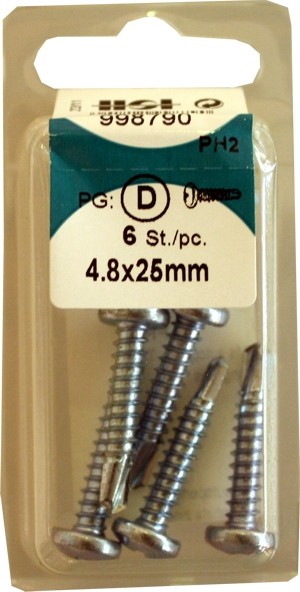Liko of 4, 8x25mm bright zinc-plated drill screws