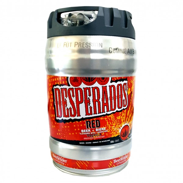 Desperados red beer with tequila, guarana, cachaca, party barrel 5 liter barrel incl. Tap 5.9% vol.