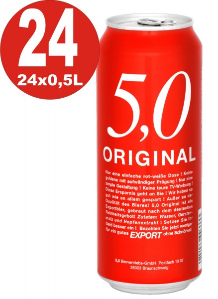 24x0,5L Dosen 5.0 Original Export 5,2% Vol Dosenbier_