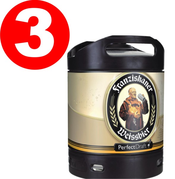 3 x Franziskaner Weissbier wheat beer Perfect Draft 6 liter keg 5.0% vol.