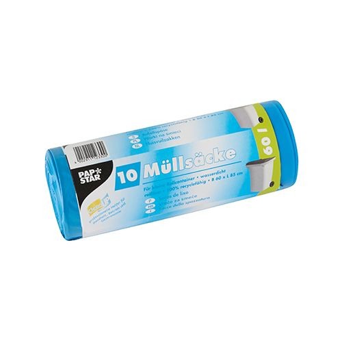 Papstar 9 rolls x 10 garbage bags, LDPE film, 60 l, blue, H 85 x W 60 cm