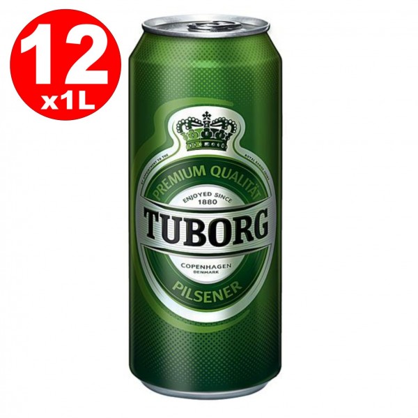 12 x 1 liter cans Tuborg Pilsener from Denmark 4.9% Vol.-_ Disposable