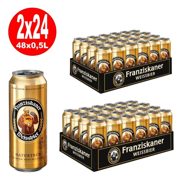 2 x Franziskaner Hefe Weissbier Hell Naturtrüb 24x 0.5L = 48 cans 5% Vol.- ONE WAY