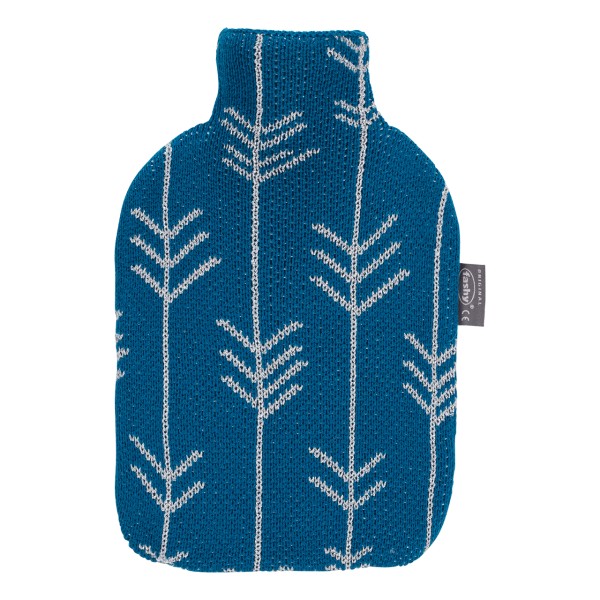 fashy 67401_59 hot water bottle with knit cover in glitter design, blue - 2 litres