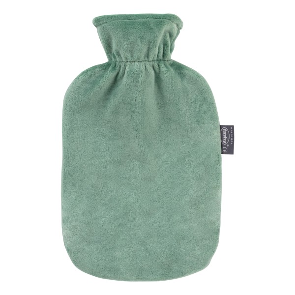 fashy 6712_60 hot water bottle with turtleneck plush cover, sage green - 2 liter