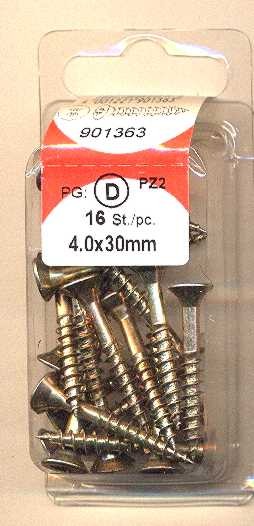 16 pcs Chipboard Screws Pozi 4.0 x 30mm chromated