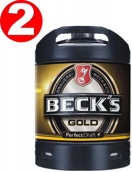 2 x Becks Gold beer Perfect Draft 6 liter barrel 4.9% vol
