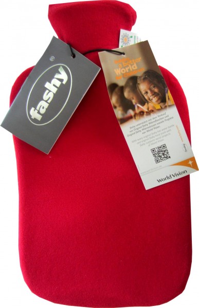 Hot water bottle with cozy fleece cover cherry red 6530 42