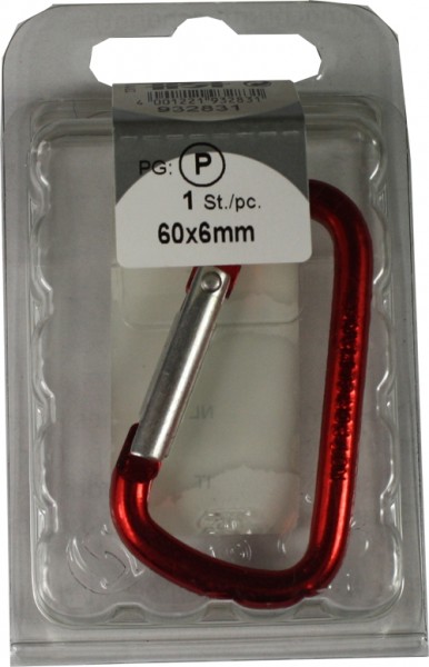 Snap hook aluminium red 60x6mm