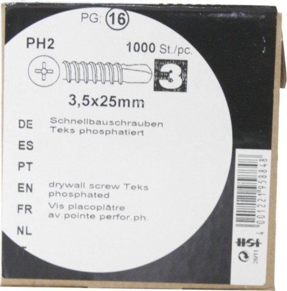 3, 5X25mm HW1000 phosphated speed construction screws of TEKS
