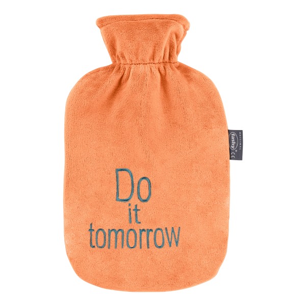 fashy 67398_34 hot water bottle with fleece cover, apricot, embroidered with lettering - 2 litres