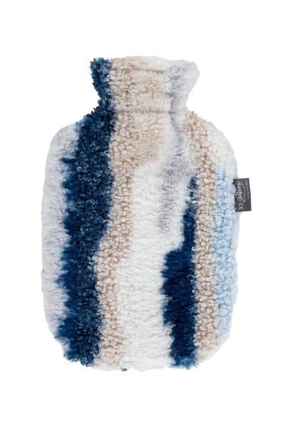 Fashy 67455 0.5 hot water bottle with fleece cover marble 2.0L blue, white, gray