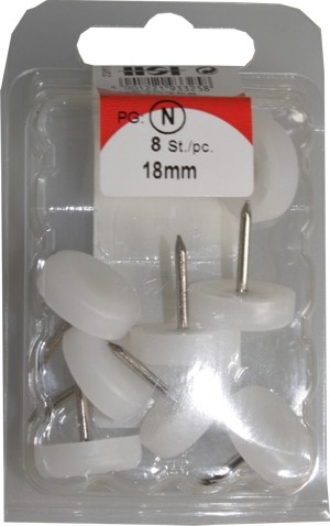 Chair glides plastic white 18 mm