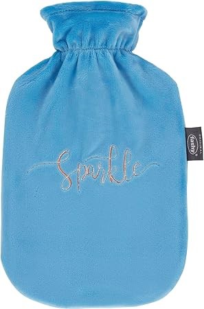 Fashy 67466 50 hot water bottle with fleece cover and embroidery Sparkle 2.0L, light blue