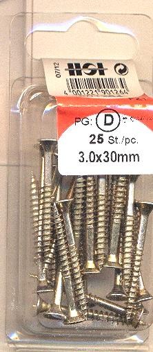 25 pcs Chipboard Screws Pozi 3.0 x 30mm chromated