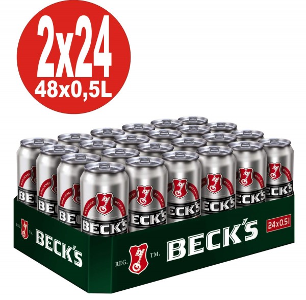 2 x Becks Pils 24x0,5L = 48 cans 4,9% Vol.alc.