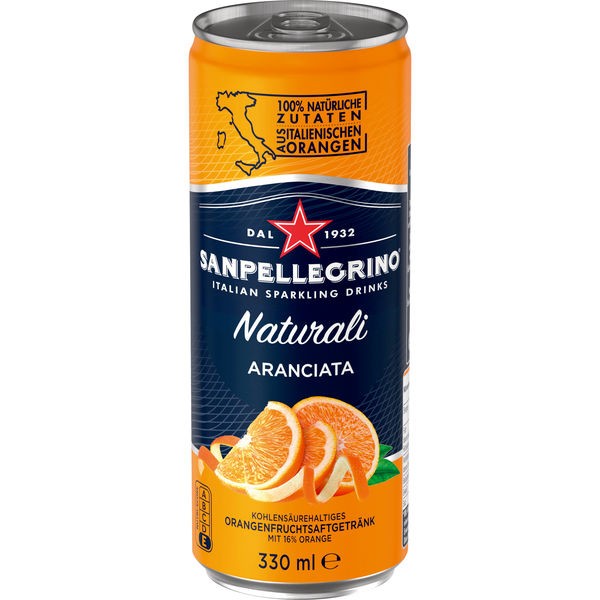 24 cans of San Pellegrino Aranciata a 0.33L inc. € 6.00 one-way deposit lemonade