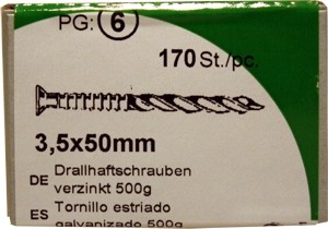 3, 5X50mm galvanized twist stick screws