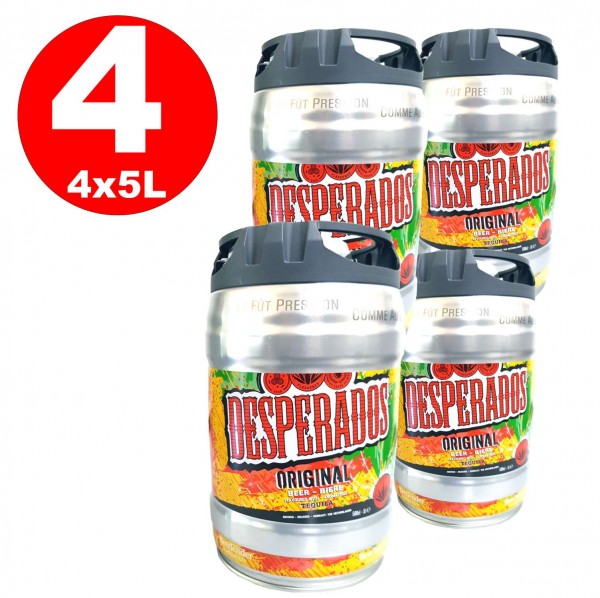 4 x Desperados beer with Tequila in 5 liter keg incl. Spigot 5,9% vol.