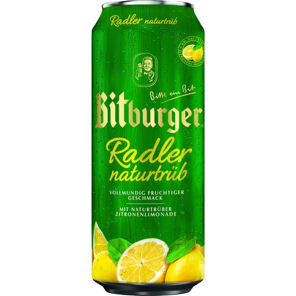24 x 0.5 L cans of Bitburger Radler, naturally cloudy, 1.9% Vol. one-way deposit