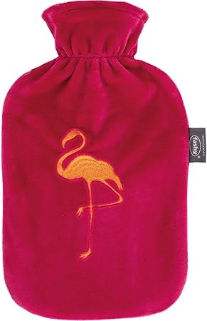 Fashy 67465 45 hot water bottle with fleece cover and stork embroidery 2.0L, pink