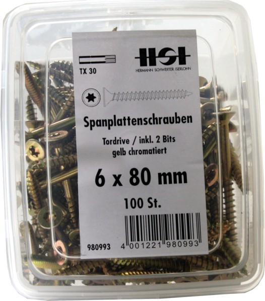Chipboard screws yellow 6x80mm TX 25 100 PCs.