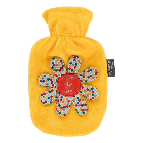 fashy 65251_30 hot water bottle with fleece cover yellow, embroidered - 0.8 litres