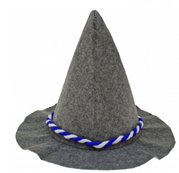 Seppelhut gray heavy felt with blue / white cord for Oktoberfest 33 cm