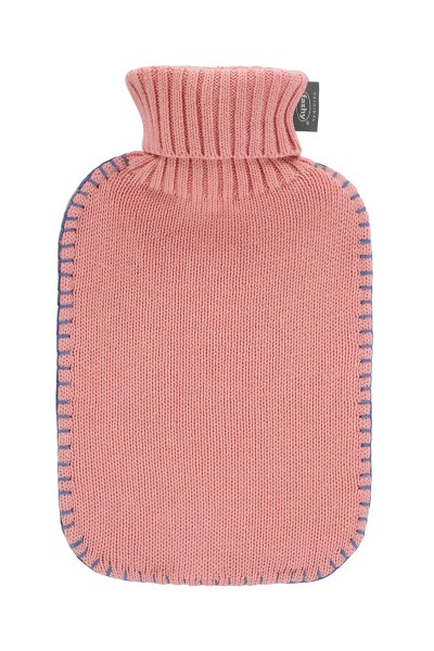 Fashy 6715 26 HOT BOTTLE WITH ROLL NECK KNIT COVER 2.0L, with loop seam apricot pink