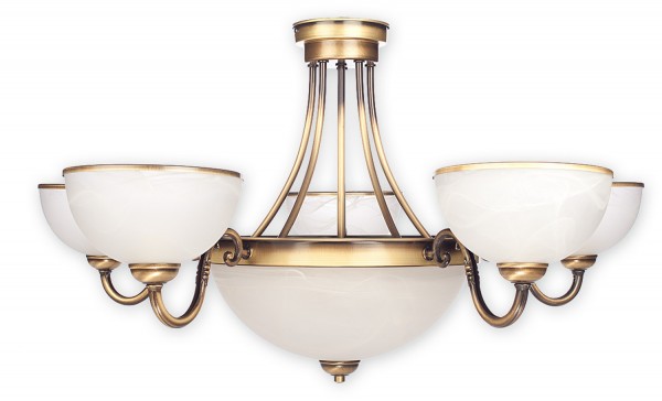Lemir Sato Plus chandeliers 7 flame (5 + 2) / antique brass steel + zinc casting Shade: Glass