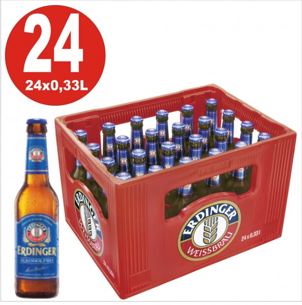 24 x Erdinger Weissbier Non-alcoholic 0.33L wheat beer Original box